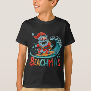 Merry Beachmas Santa Surfing Retro Design T Shirt 