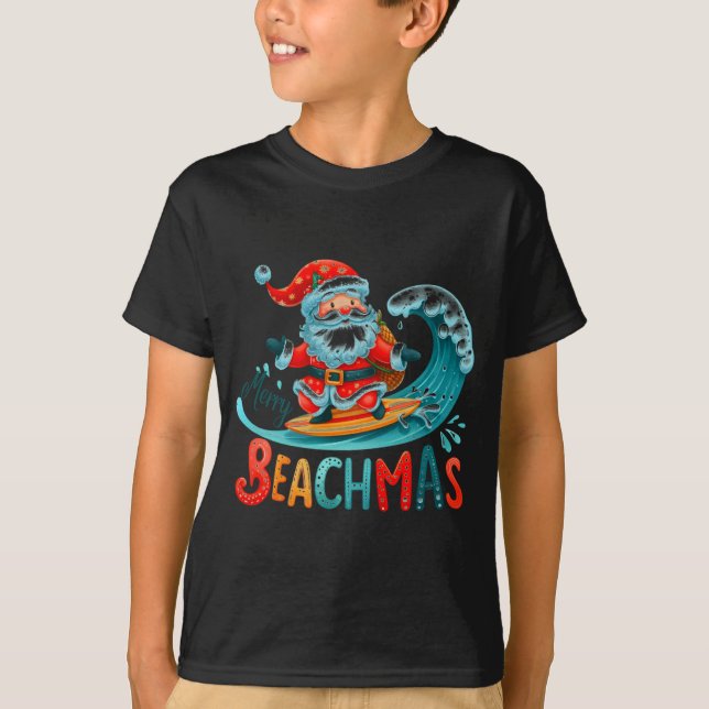 Merry Beachmas Santa Surfing Retro Design  T-Shirt (Front)