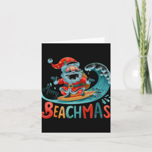 Merry Beachmas Santa Surfing Retro Design T Shirt  Card