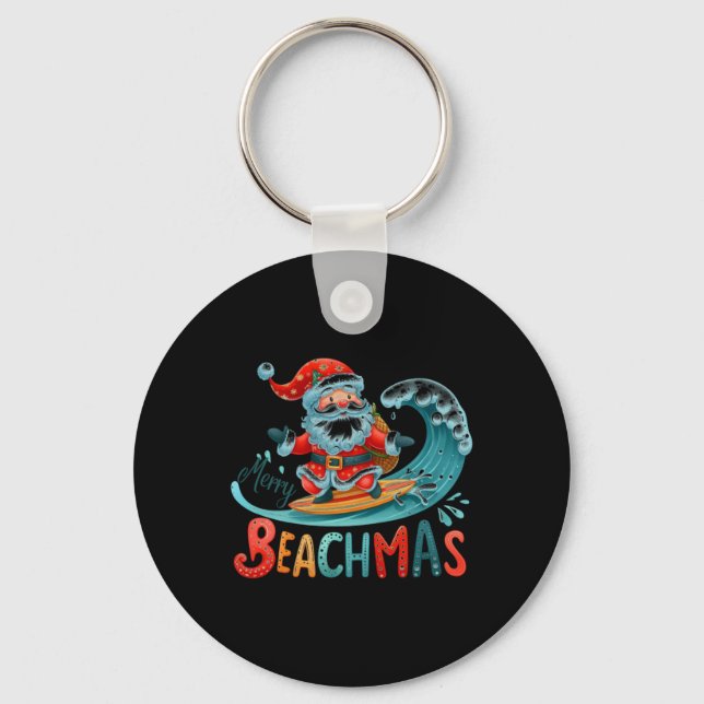 Merry Beachmas Santa Surfing Retro Design T Shirt  Keychain (Front)