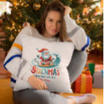 Merry Beachmas Santa Surfing Retro Design Throw Pillow<br><div class="desc">Merry Beachmas,  Santa surfin',  colourful retro typography,  Christmas in July design.</div>