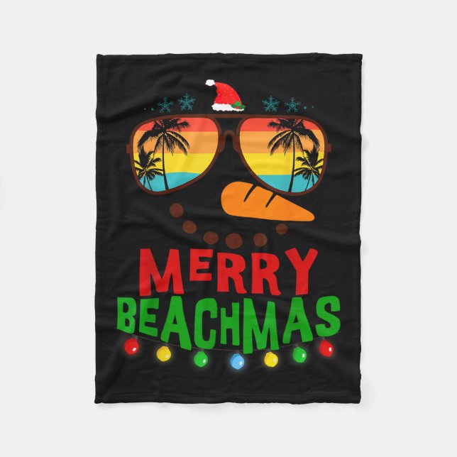 Merry Beachmas Trocal Christmas Hawaii Snowman Bea Fleece Blanket (Front)