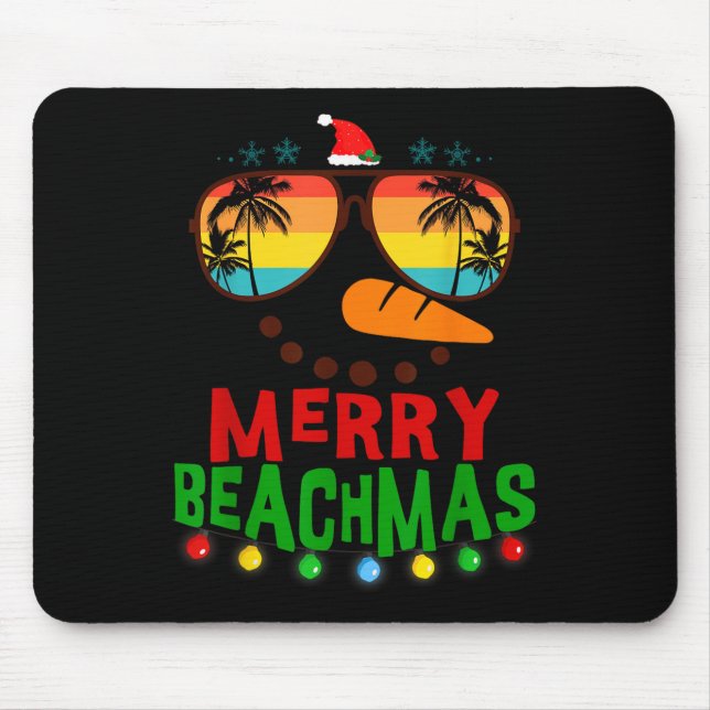Merry Beachmas Trocal Christmas Hawaii Snowman Bea Mouse Pad (Front)