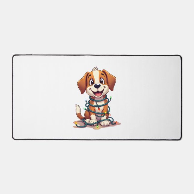 Merry Beagle Lights Desk Mat (Front)