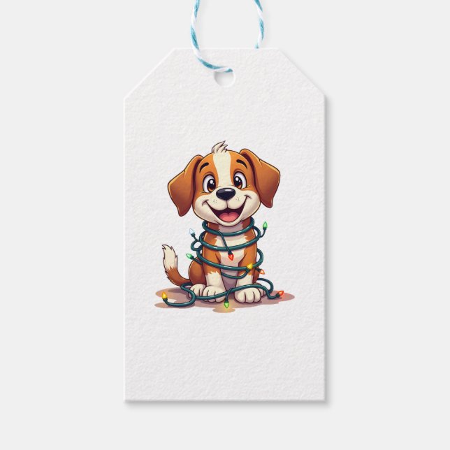 Merry Beagle Lights Gift Tags (Front)