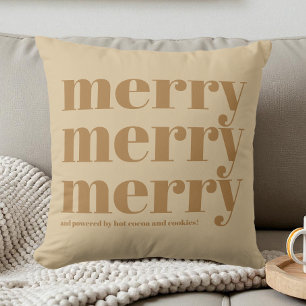 Merry Beige Brown Typography Fun Christmas Simple Throw Pillow