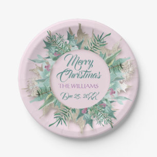 Merry Belly Christmas Framed Holidays Pink Mint Paper Plate
