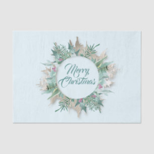 Merry Belly Christmas Holidays Branch Mint Blue Tissue Paper