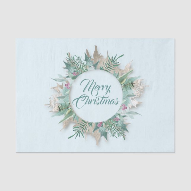 Merry Belly Christmas Holidays Branch Mint Blue Tissue Paper (Front)