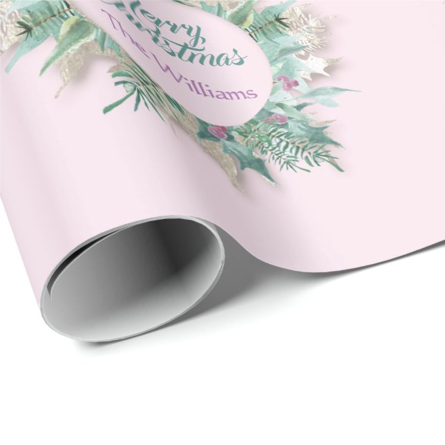 Merry Belly Christmas Holidays Purple Mint Pink Wrapping Paper (Roll Corner)