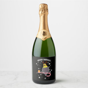 Merry Birbmas Funny Cockatiel Bird Holiday for Chr Sparkling Wine Label