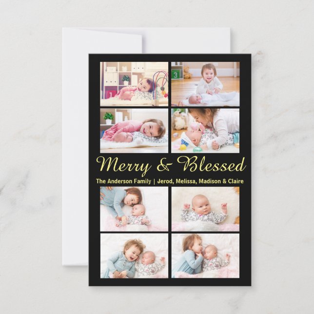 Merry & Blessé 8 Photos -3x5 Carte de Noël (Devant)