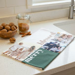 Merry & Blessed Family Christmas Photo Green Kitchen Towel<br><div class="desc">This Christmas photo collage christmas gift KITCHEN TOWEL features an area to add your own family photo,  a modern handwritten font and elegant green and white colour combination. Edit *most* wording to match your needs and edit all colours to your liking.</div>