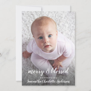 Merry & Blessed Photo Collage Holiday Birth Announcement