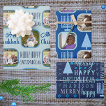 Merry Blue Interfaith Chrismukkah Assortment Wrapping Paper Sheet<br><div class="desc">Add this custom gift wrapping sheet assortment with your photos and a design theme of light blue Menorahs and Christmas trees for a one of a kind personalized interfaith Chrismukkah celebration. Wrapping Paper Sheet One is set on a pastel blue background with deep blue typography text alternating with two of...</div>