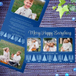 Merry Blue Interfaith Elegant Script 4 Photo Tri-Fold Holiday Card<br><div class="desc">Create your own 5 photo tri-fold holiday cards with this elegant modern light blue and dark blue Merry Happy Everything interfaith design. The horizontal design features three of your favourite pictures on the front, with rounded corners and bordered with a thin medium blue frame on a rich royal blue background....</div>