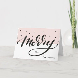 Merry Blush and Black Polka dots Script lettering Holiday Card