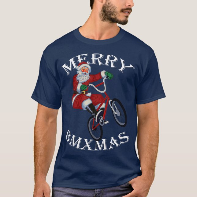 Merry BMXmas Christmas BMX Santa Gifts Funny T-Shirt (Front)
