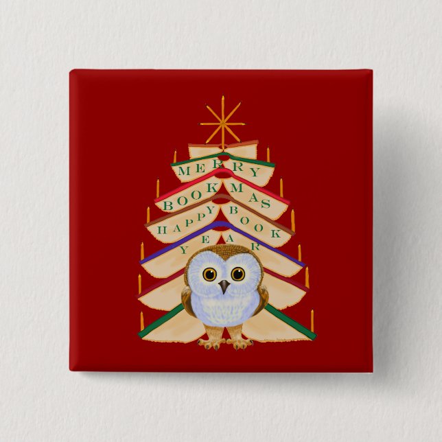 Merry Bookmas 2 Inch Square Button (Front)