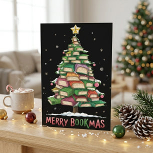 Merry Bookmas Book Tree Christmas Book Lover Art Holiday Postcard