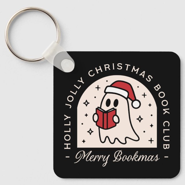 Merry bookmas bookish book lovers Christmas Keychain (Front)