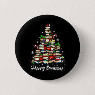 Merry Bookmas Books Christmas Tree Book Lover Sant 2 Inch Round Button