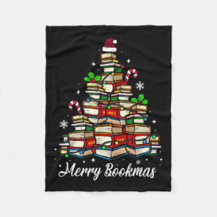 Merry Bookmas Books Christmas Tree Book Lover Sant Fleece Blanket
