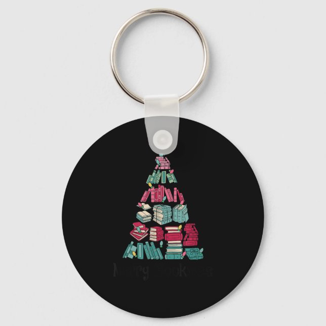 Merry Bookmas Books Ne Tree Funny Reading Lover Ch Keychain (Front)