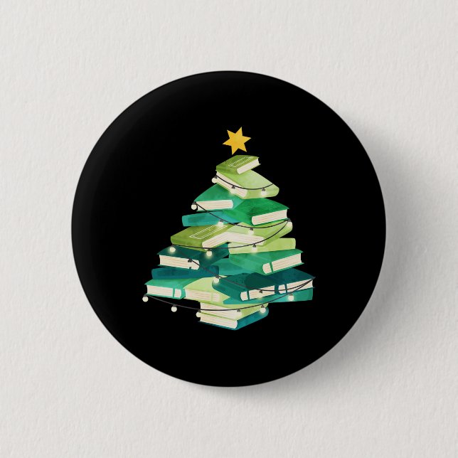 Merry Bookmas Books Pine Tree Fun Reading Lover Ch 2 Inch Round Button (Front)