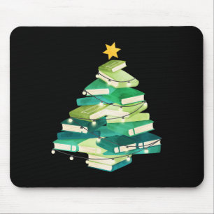 Merry Bookmas Books Pine Tree Fun Reading Lover Ch Mouse Pad