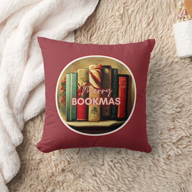 Merry Bookmas, Christmas School Library Throw Pillow (Blanket)