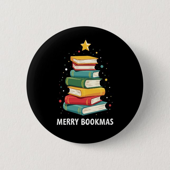 Merry Bookmas - Festive Book Stack for Book Lovers 2 Inch Round Button (Front)