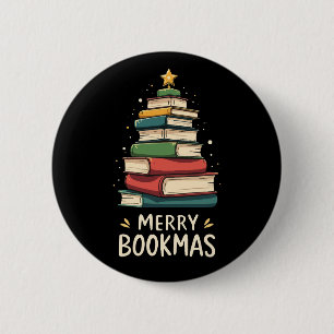 Merry Bookmas - Festive Book Stack for Book Lovers 2 Inch Round Button