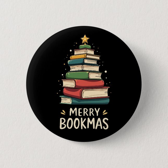 Merry Bookmas - Festive Book Stack for Book Lovers 2 Inch Round Button (Front)