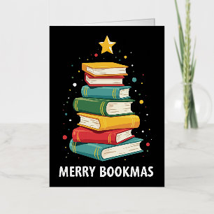 Merry Bookmas - Festive Book Stack for Book Lovers Foil Greeting Card