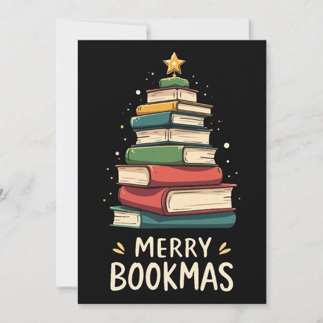 Merry Bookmas - Festive Book Stack for Book Lovers Invitation (Front)
