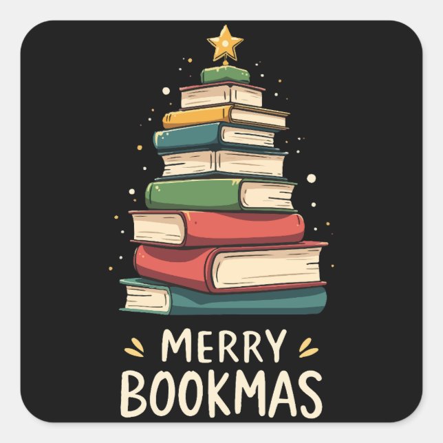 Merry Bookmas - Festive Book Stack for Book Lovers Square Sticker (Front)