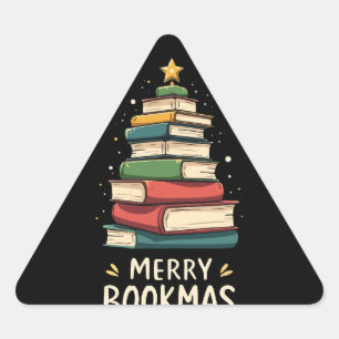 Merry Bookmas - Festive Book Stack for Book Lovers Triangle Sticker