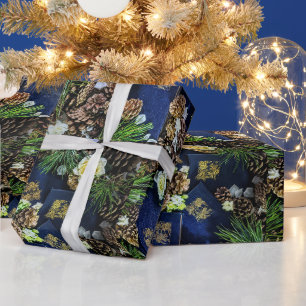 Merry Bookmas (Gold Pinecone) Wrapping Paper