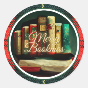 Merry Bookmas, Readers and Book Lovers Christmas Classic Round Sticker