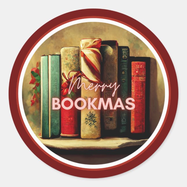 Merry Bookmas, School Librarian Christmas  Classic Round Sticker (Front)