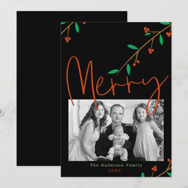Merry Botanical Black Berry Branch Holiday Party Invitation (Front/Back)