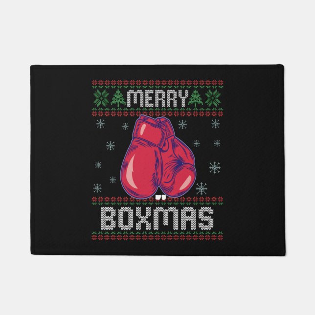Merry Boxmas Ugly Christmas Sweater Boxing Lovers Doormat (Front)