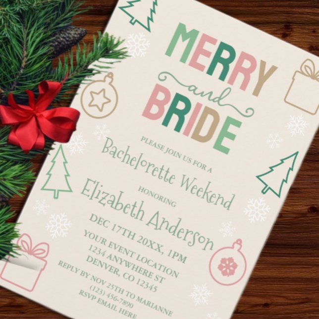 Merry & Bride Christmas Bachelorette Party Invitation (Creator Uploaded)