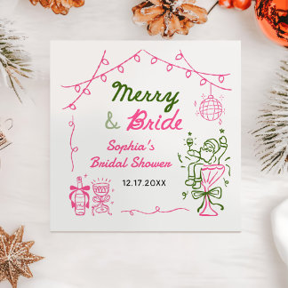 Merry & Bride Hand Drawn Christmas Bridal Shower Napkin