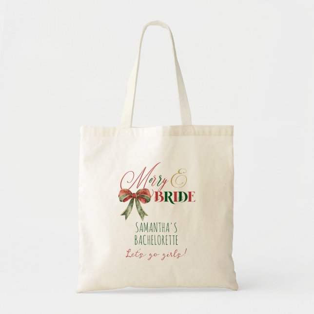 Merry & Bride Winter Christmas Bride Bachelorette Tote Bag (Front)