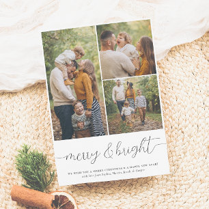 Merry & Bright 3 Photo Collage Christmas Holiday