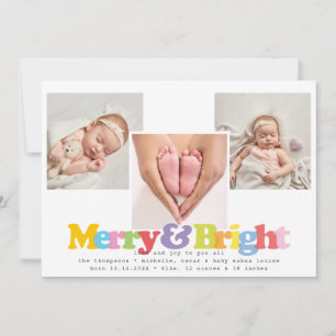 Merry Bright 3 Photo Holiday Birth Announcement