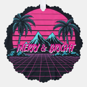 Merry & Bright 80's Night' Retro Synthwave  Ornament Card