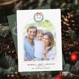 Merry & Bright Arched Family Photo Christmas Holiday Card